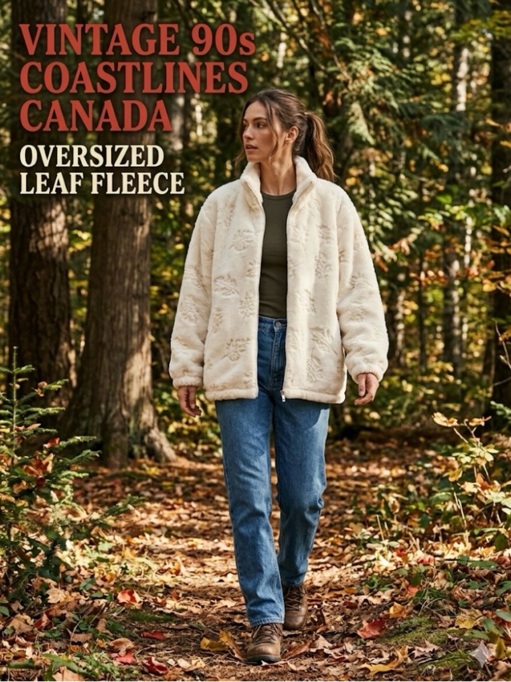 Vintage 90’s Coastlines Canada Oversized Leaf Fleece Jacket XS